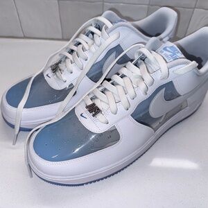 Nike Air Force 1 Low White and Light Blue Sneakers